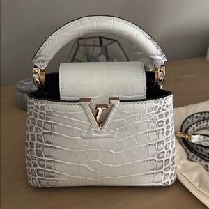 LV Mini Capucines 21 White Embossed Croco Calfskin